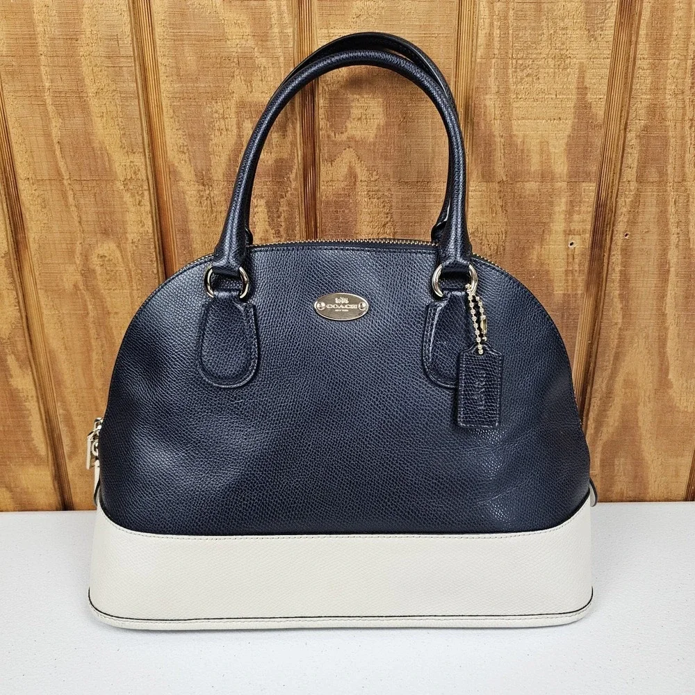 COACH Cora Crossgrain Domed Satchel F34491 Midnight/Chalk + Hang Tag *NO STRAP